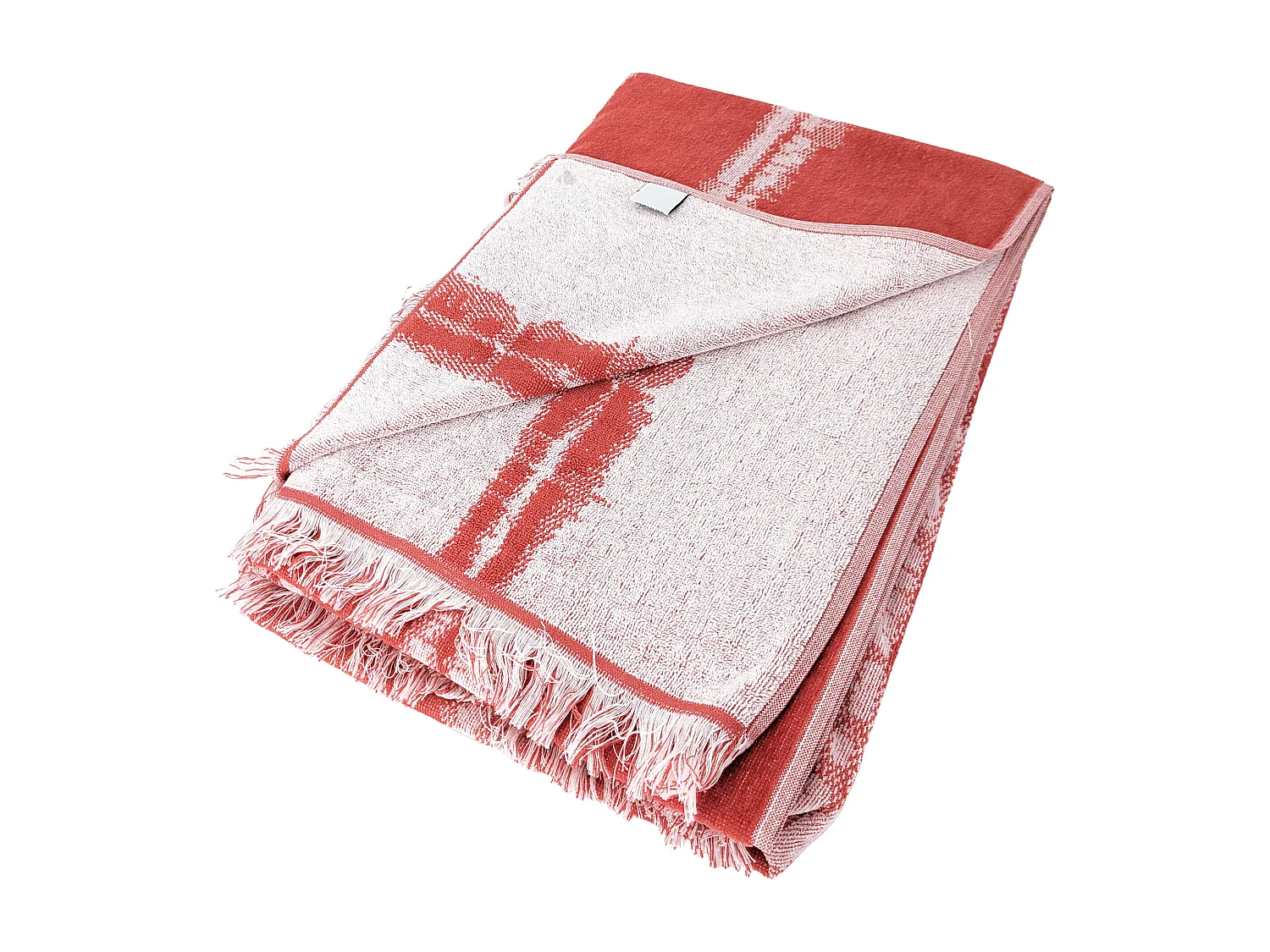 Drap de plage 100x180 cm en velours de coton ZANNONE rouge à rayures