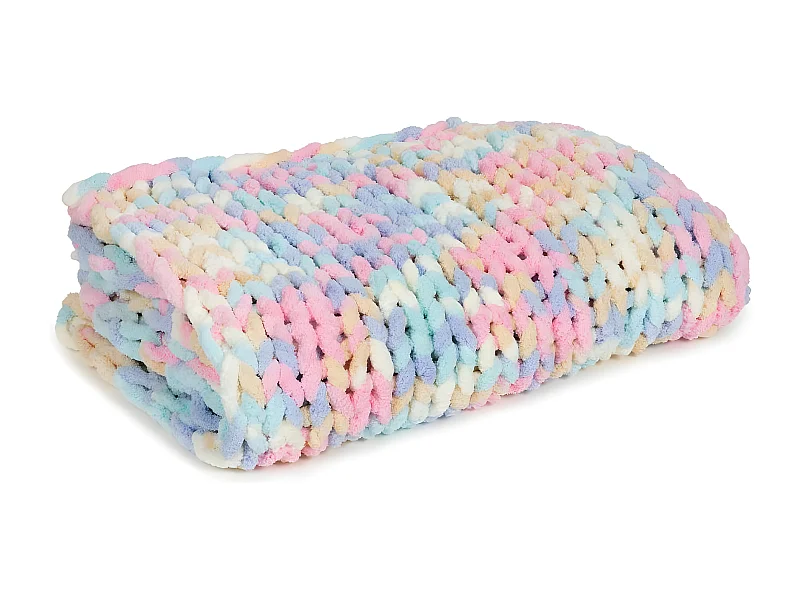 Couverture douillette en chenille tricotée main