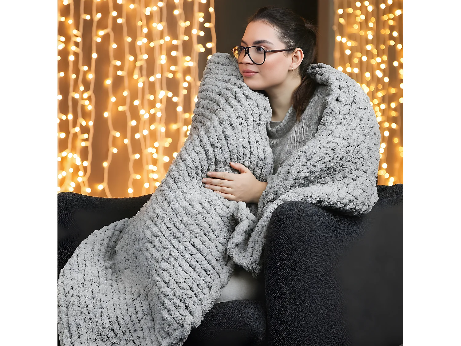 Handgestrickte Chenille Kuscheldecke