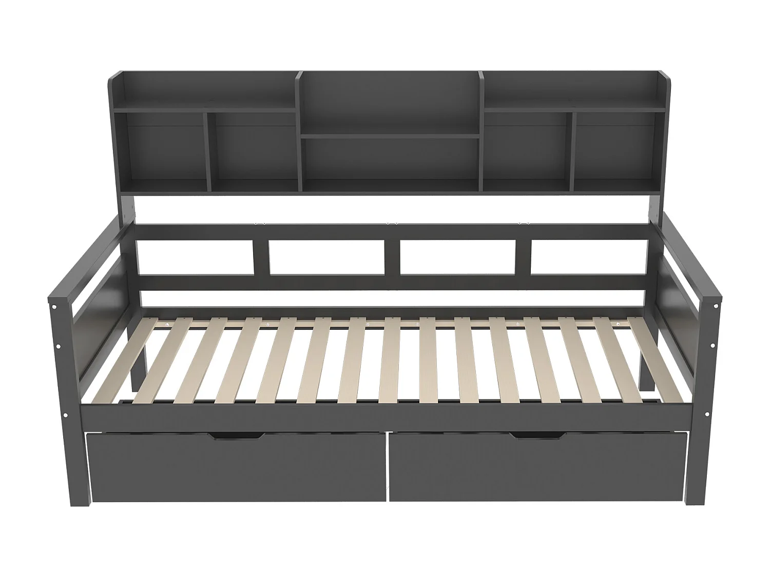 Sofá cama 90x200 cm - com 2 gavetas e prateleiras - madeira maciça - Preto