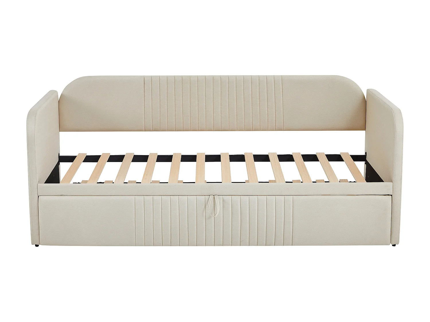 Ausziehbett 90/180x190 cm – Schlafsofa aus Leinenstoff – mit Lattenrost – Beige