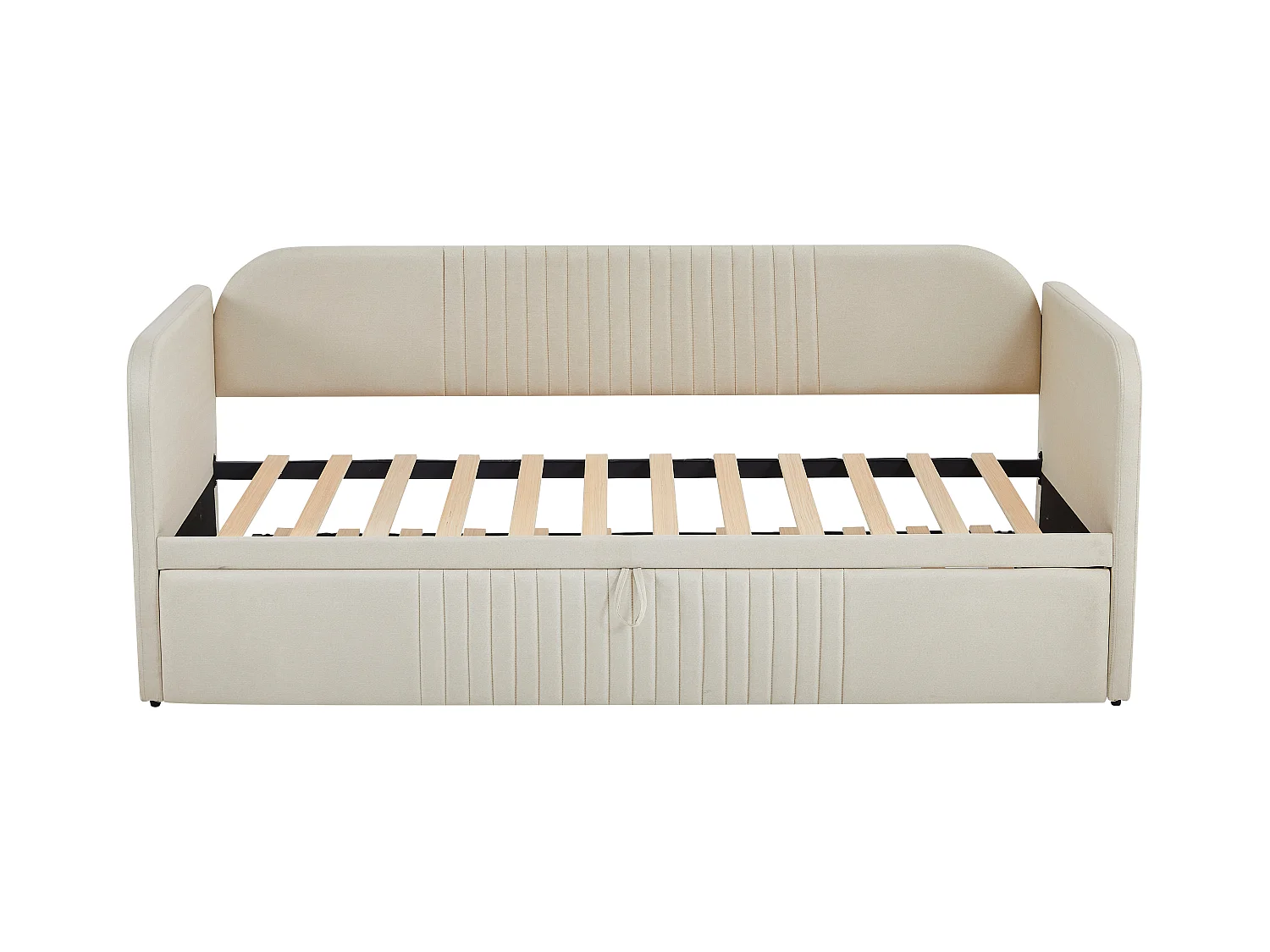 Onderschuifbed 90/180x190 cm - slaapbank in linnenstof - met lattenbodem - Beige