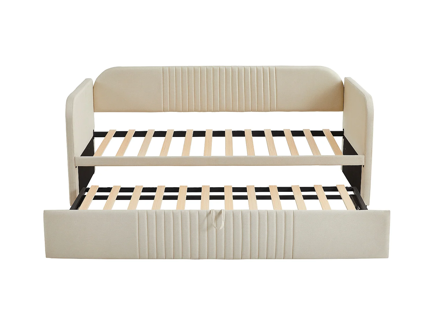 Onderschuifbed 90/180x190 cm - slaapbank in linnenstof - met lattenbodem - Beige