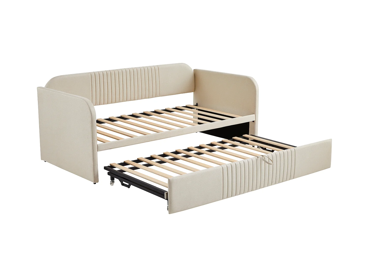 Onderschuifbed 90/180x190 cm - slaapbank in linnenstof - met lattenbodem - Beige