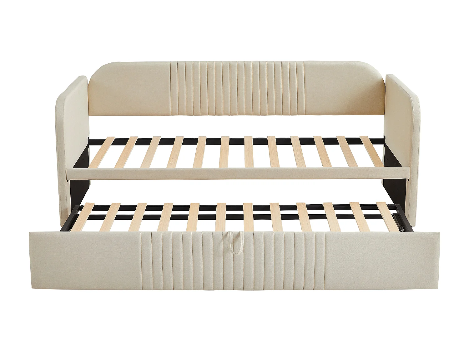 Ausziehbett 90/180x190 cm – Schlafsofa aus Leinenstoff – mit Lattenrost – Beige