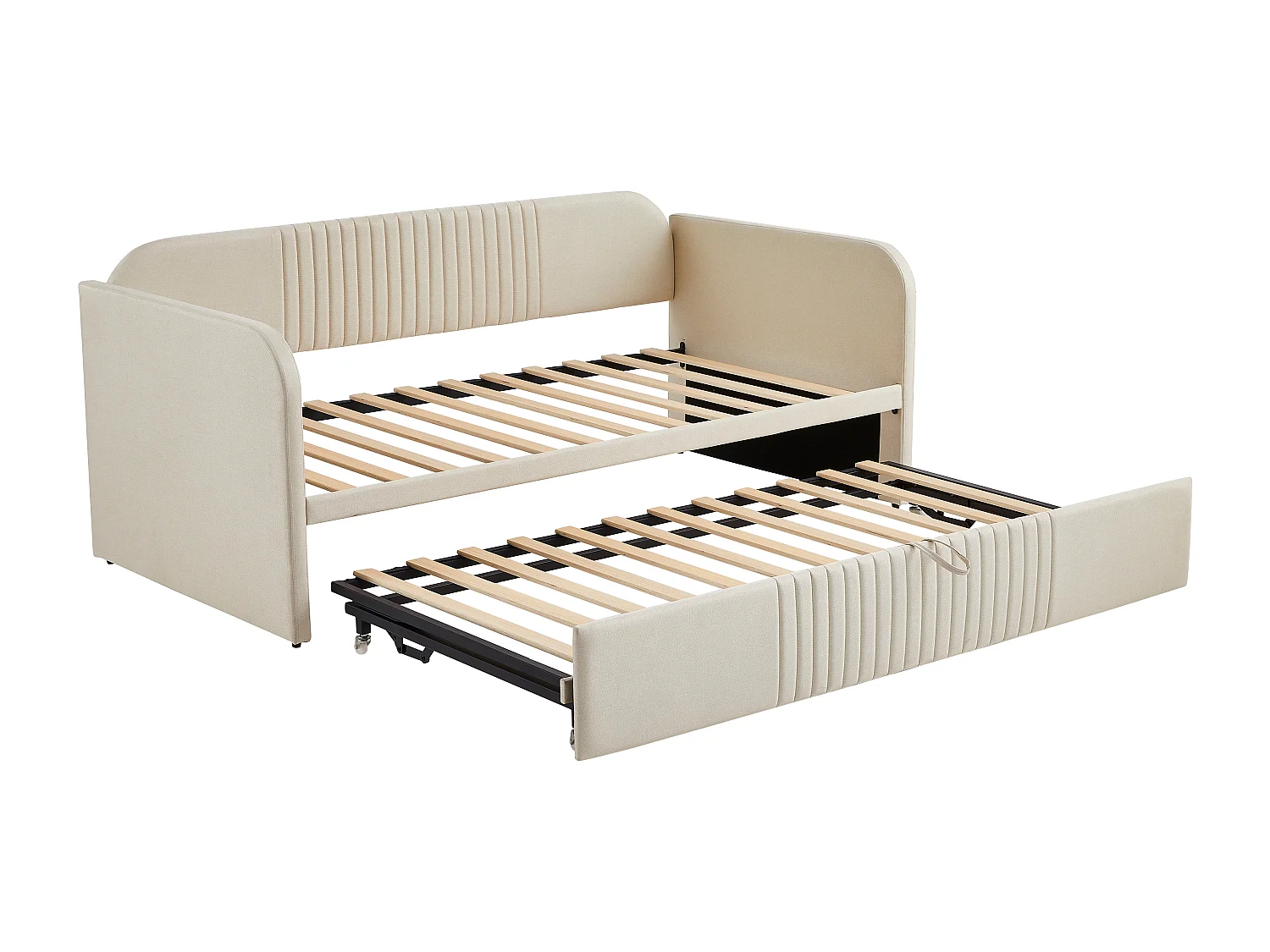 Ausziehbett 90/180x190 cm – Schlafsofa aus Leinenstoff – mit Lattenrost – Beige