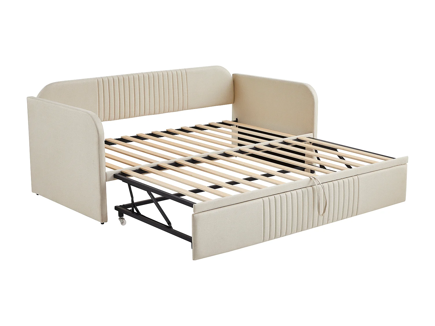 Ausziehbett 90/180x190 cm – Schlafsofa aus Leinenstoff – mit Lattenrost – Beige