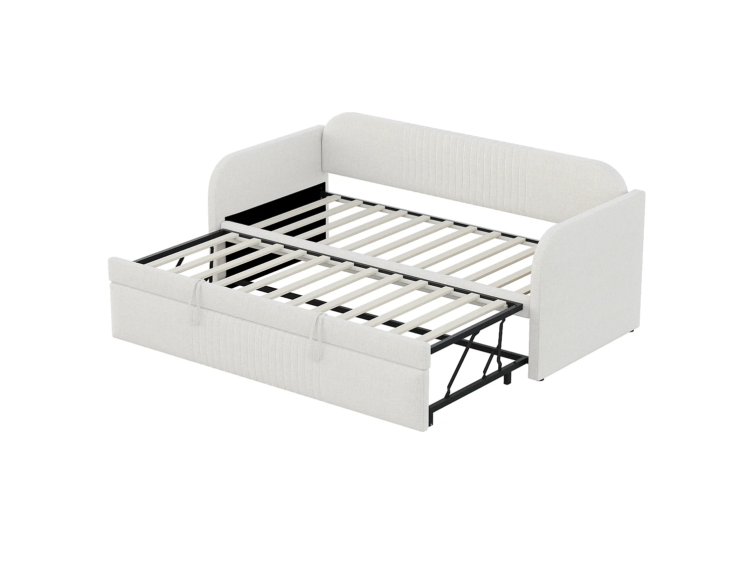 Onderschuifbed 90/180x190 cm - slaapbank in linnenstof - met lattenbodem - Beige