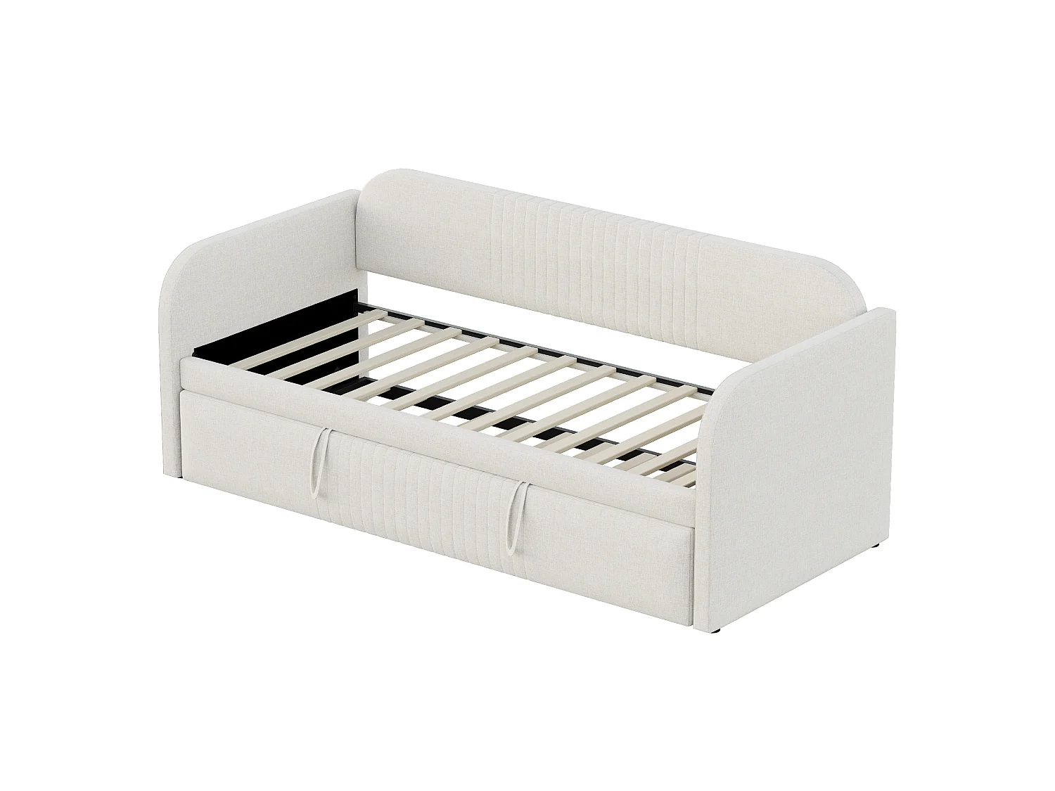 Onderschuifbed 90/180x190 cm - slaapbank in linnenstof - met lattenbodem - Beige