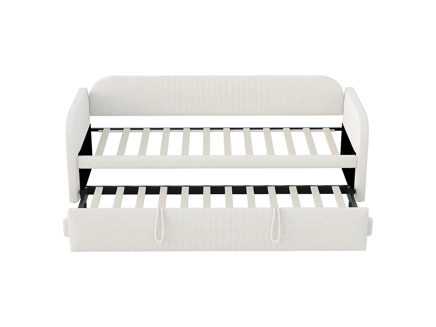 Onderschuifbed 90/180x190 cm - slaapbank in linnenstof - met lattenbodem - Beige