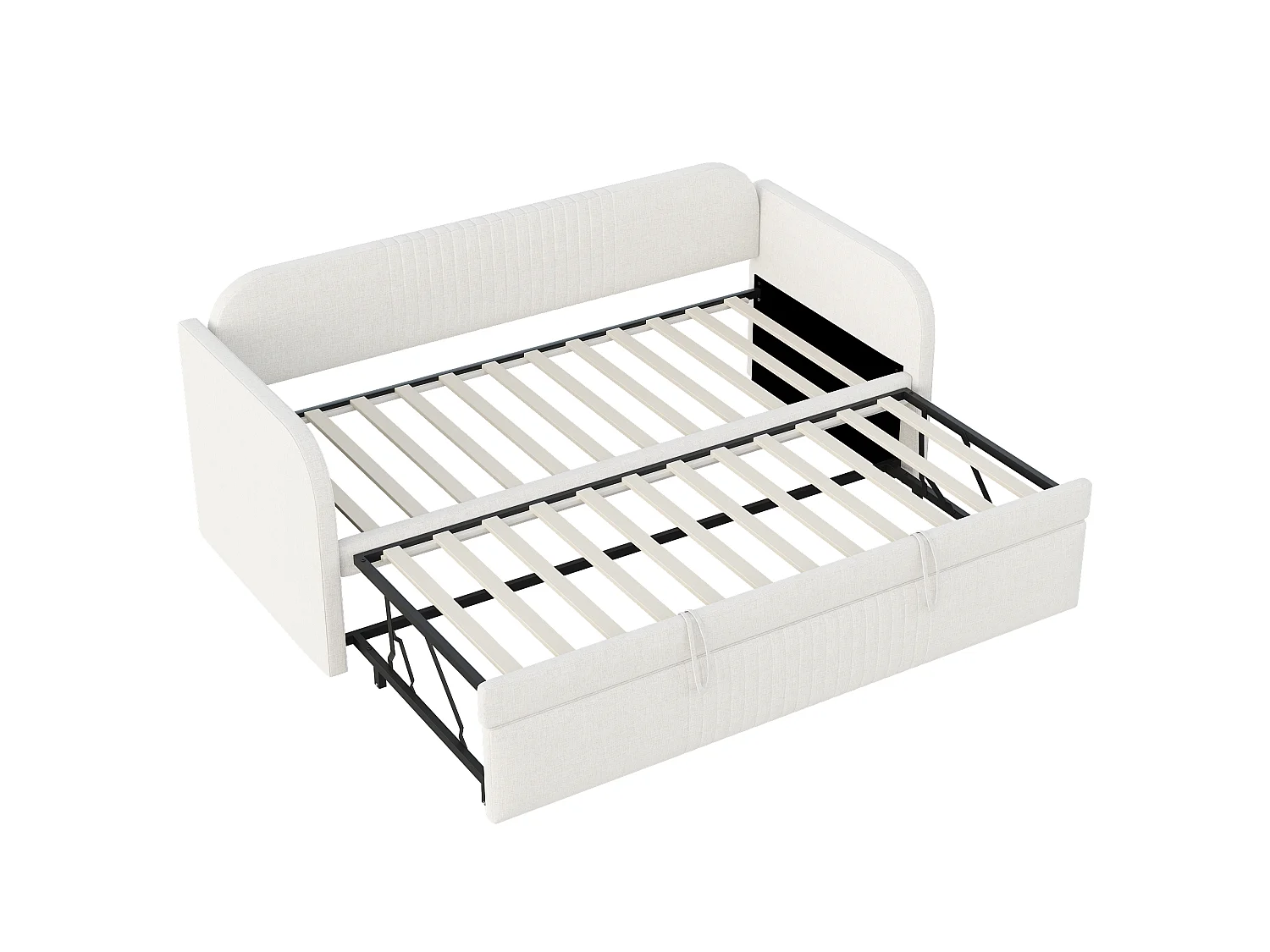 Onderschuifbed 90/180x190 cm - slaapbank in linnenstof - met lattenbodem - Beige
