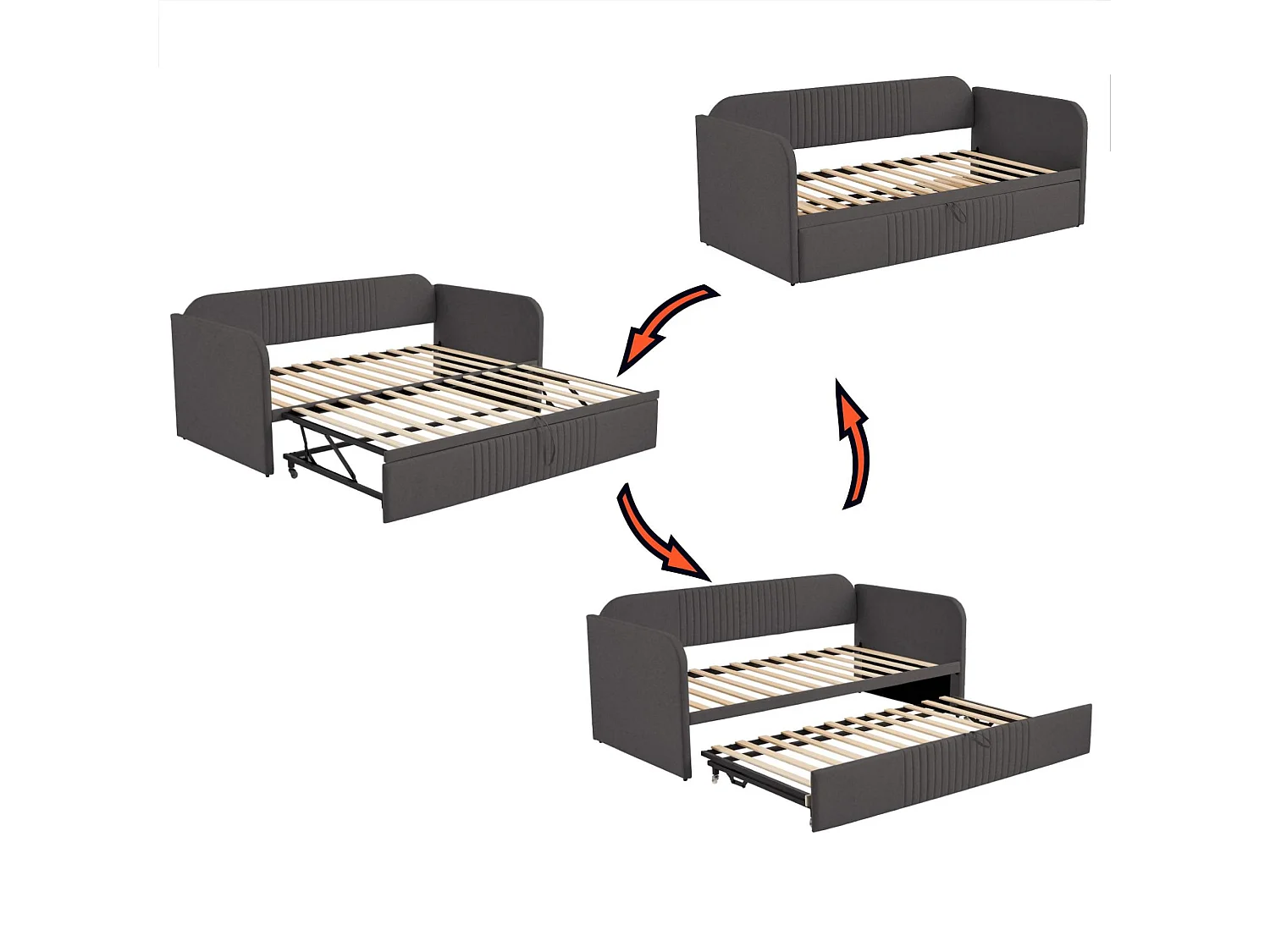 Ausziehbett 90/180x190 cm – Schlafsofa aus Leinenstoff – mit Lattenrost – Grau