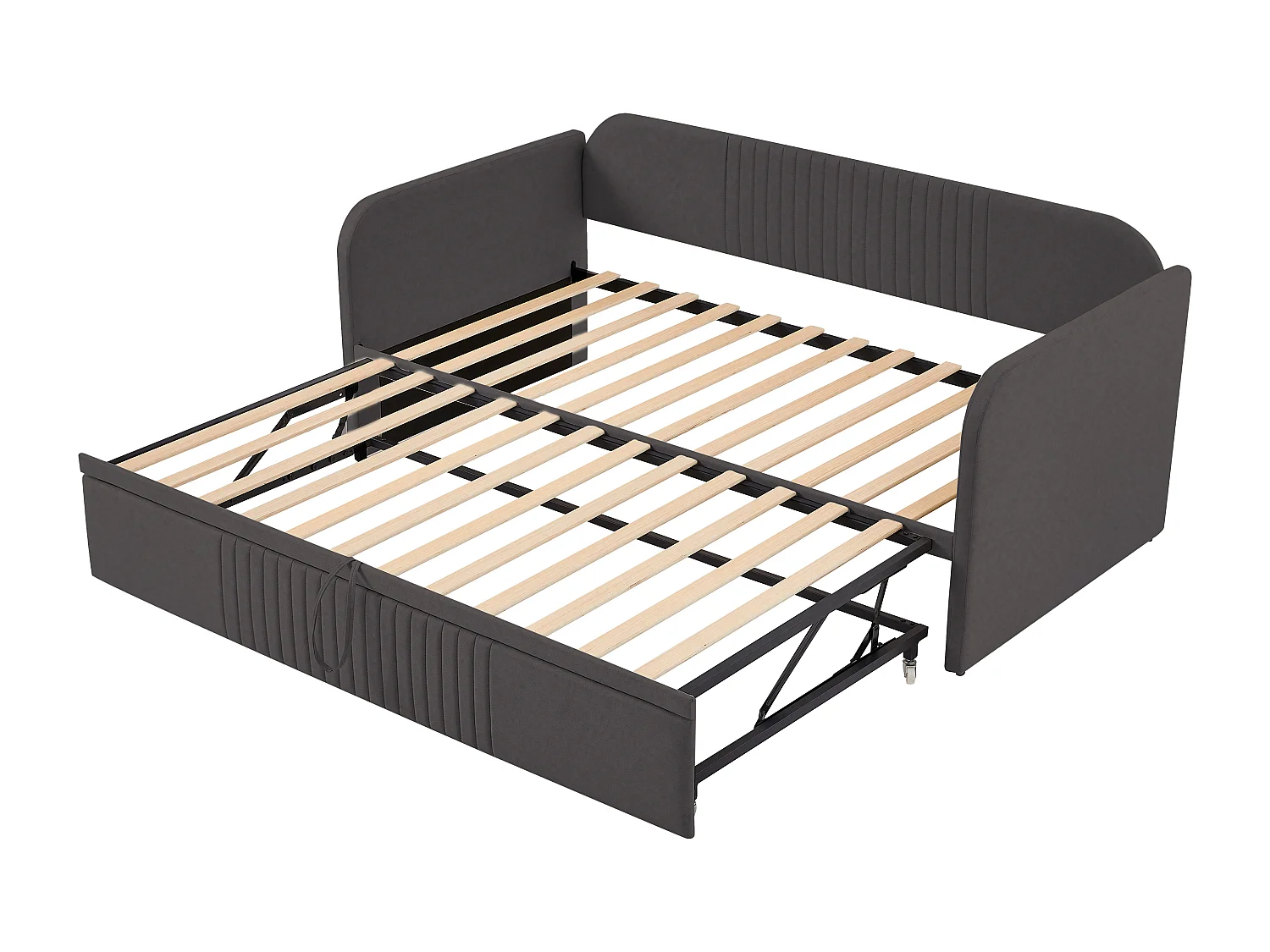 Ausziehbett 90/180x190 cm – Schlafsofa aus Leinenstoff – mit Lattenrost – Grau