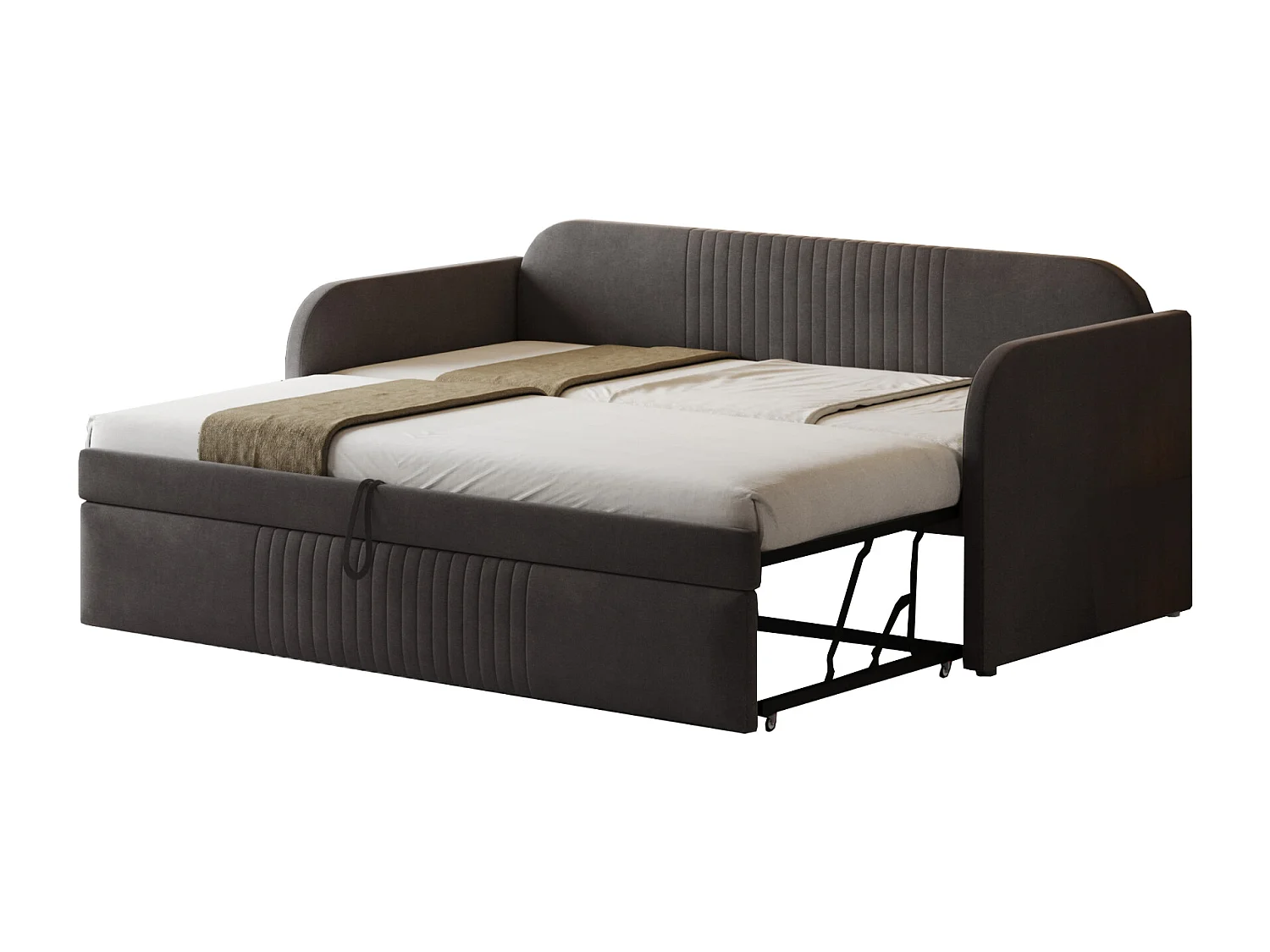 Ausziehbett 90/180x190 cm – Schlafsofa aus Leinenstoff – mit Lattenrost – Grau