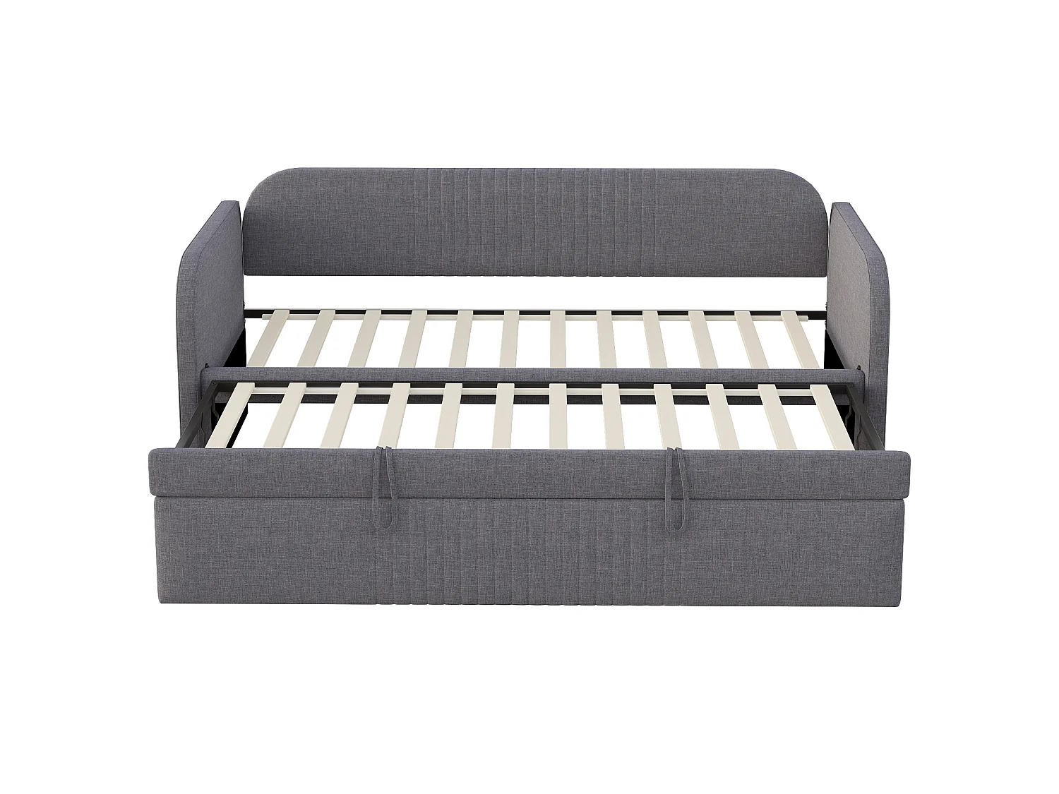 Lit gigogne 90/180x190 cm - lit canapé en tissu lin - avec sommier à lattes - Gris