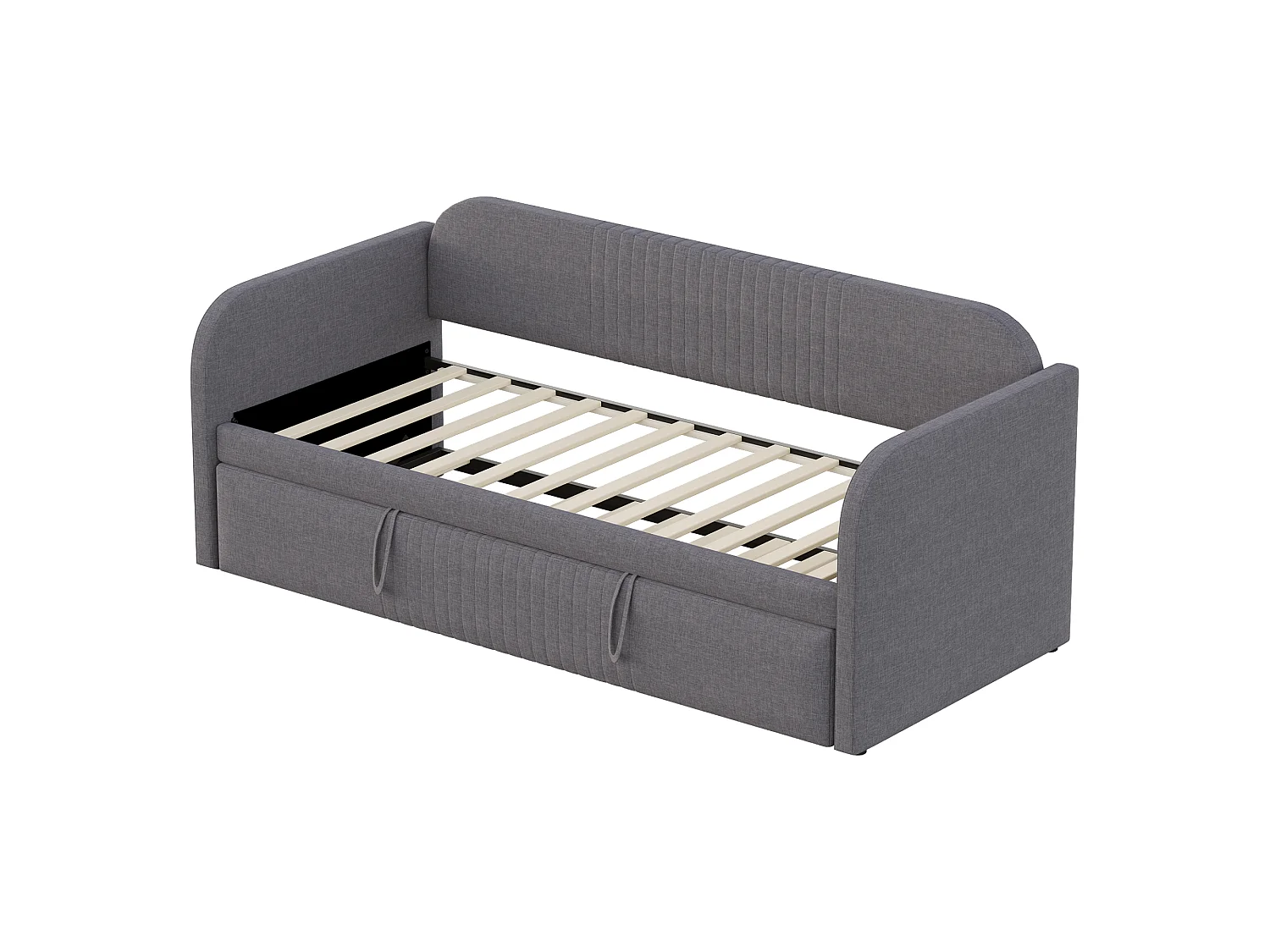 Lit gigogne 90/180x190 cm - lit canapé en tissu lin - avec sommier à lattes - Gris
