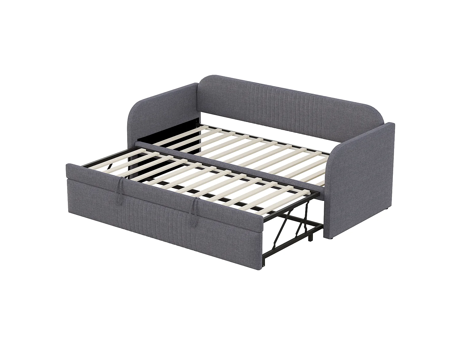 Lit gigogne 90/180x190 cm - lit canapé en tissu lin - avec sommier à lattes - Gris