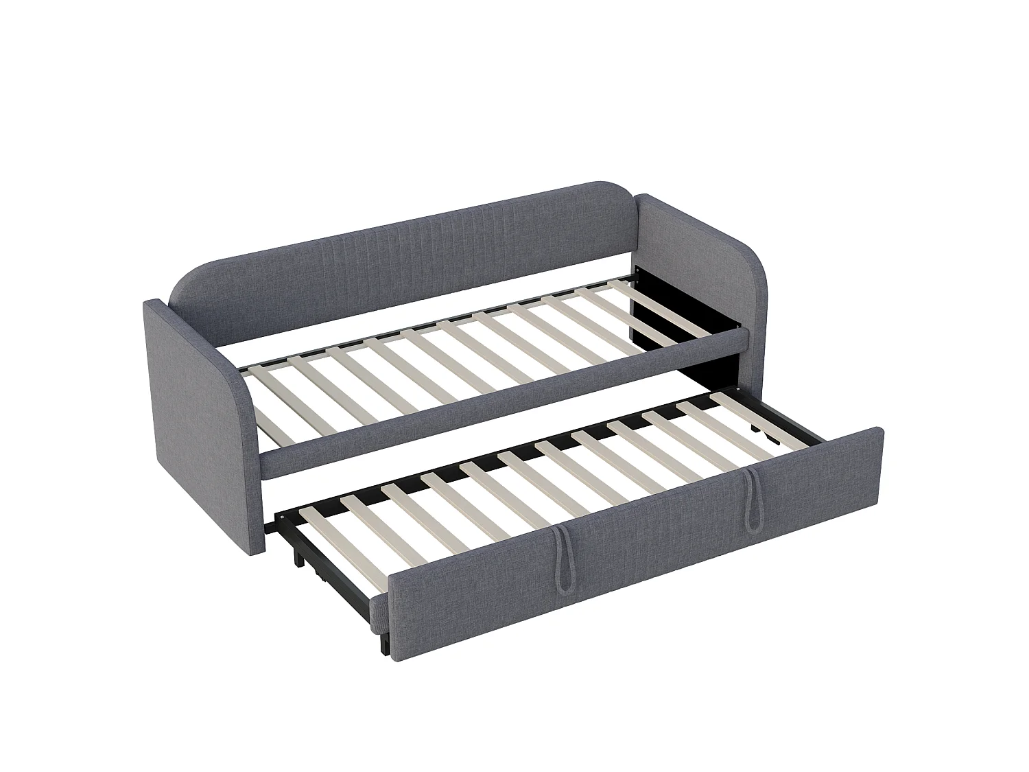 Lit gigogne 90/180x190 cm - lit canapé en tissu lin - avec sommier à lattes - Gris