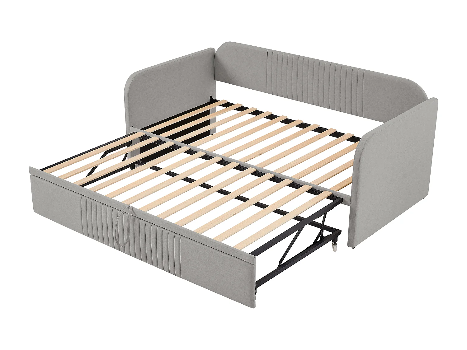 Onderschuifbed 90/180x190 cm - slaapbank in linnenstof - met lattenbodem - Lichtgrijs