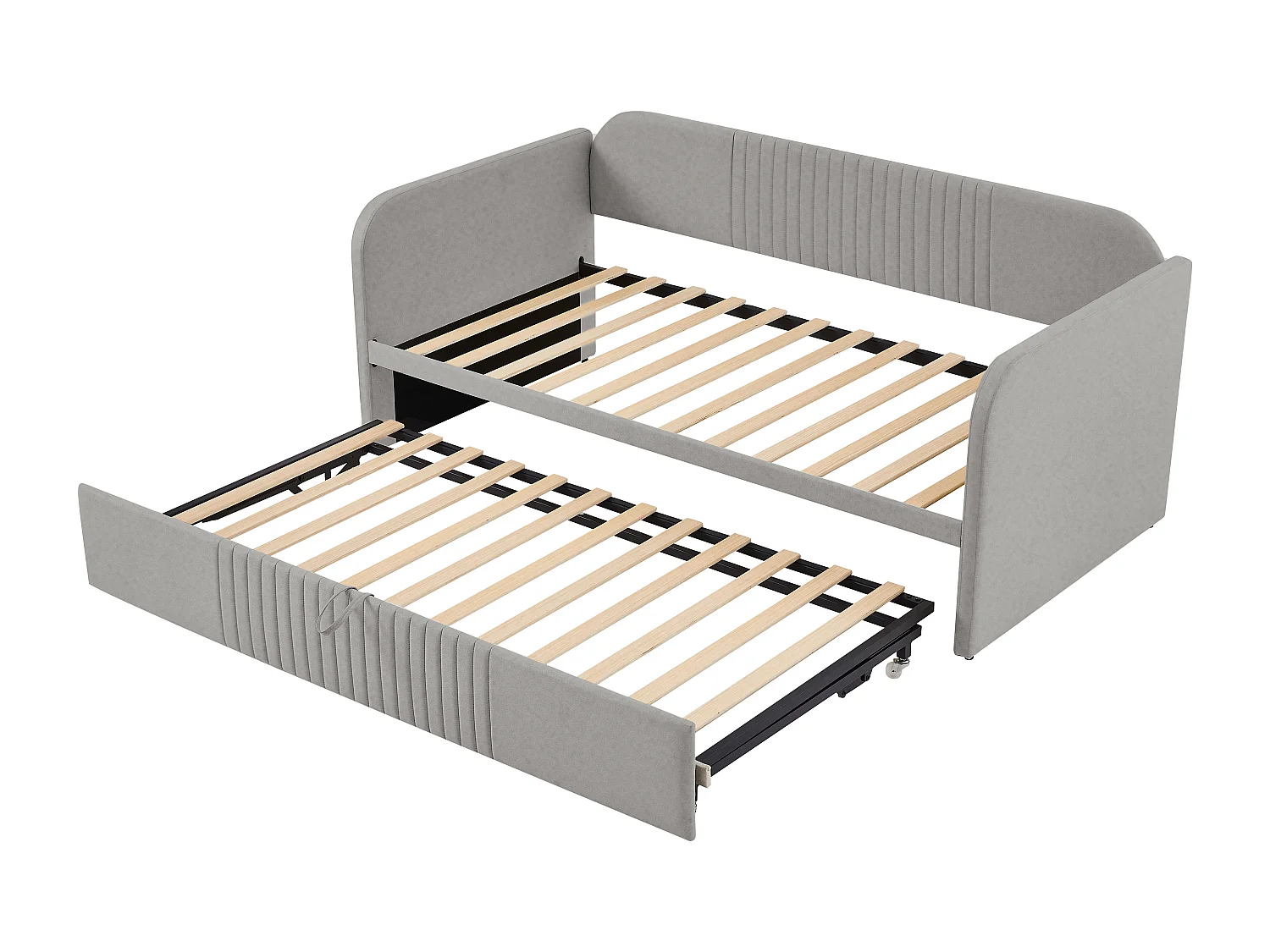 Ausziehbett 90/180x190 cm – Schlafsofa aus Leinenstoff – mit Lattenrost – Hellgrau