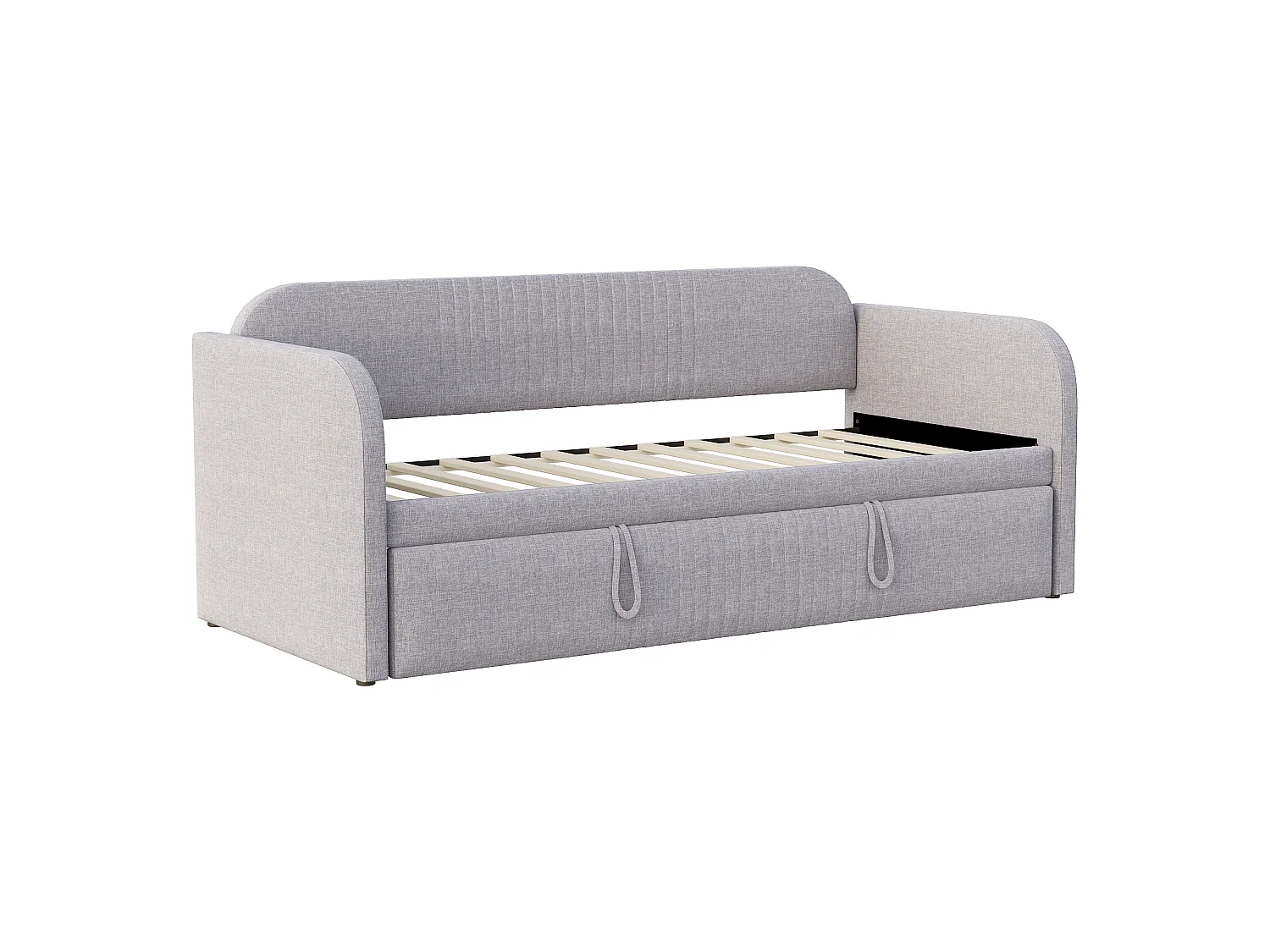 Lit gigogne 90/180x190 cm - lit canapé en tissu lin - avec sommier à lattes - Gris clair