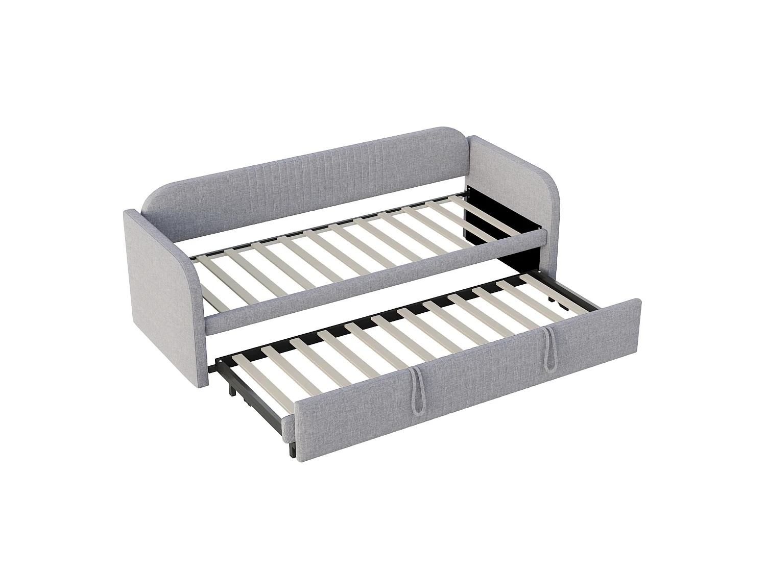 Lit gigogne 90/180x190 cm - lit canapé en tissu lin - avec sommier à lattes - Gris clair