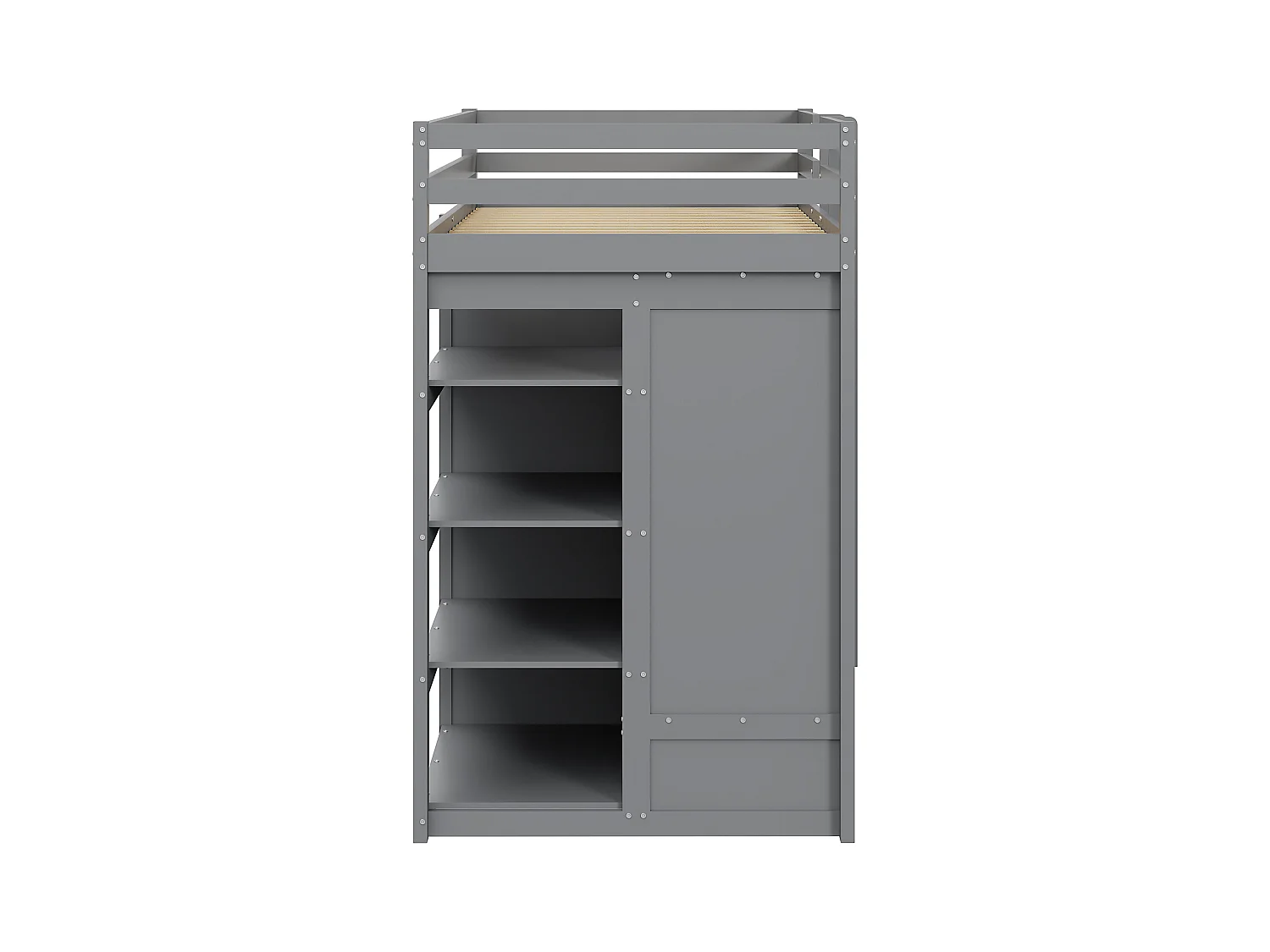 Lit superposé combiné 2x90x200 cm + lit gigogne 90x190 cm - avec 1 penderie、2 tiroirs et étagères - Gris