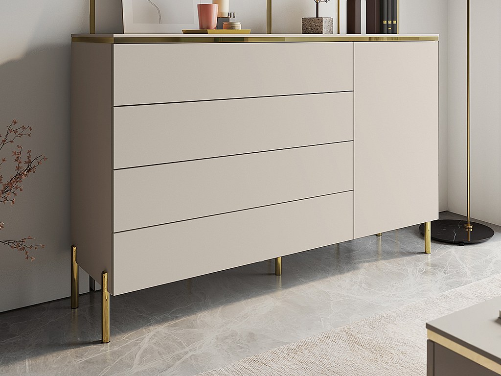 Kommode med 4 skuffer og 1 dør - Beige og gull - VUKIA fra Pascal Morabito