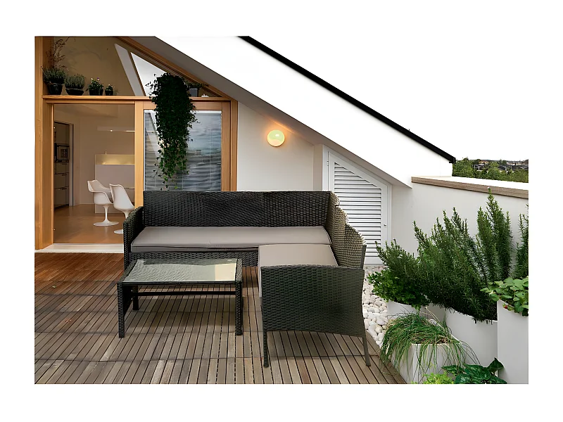 Salon de jardin en résine tressée "Louisa" - 5 places - Marron