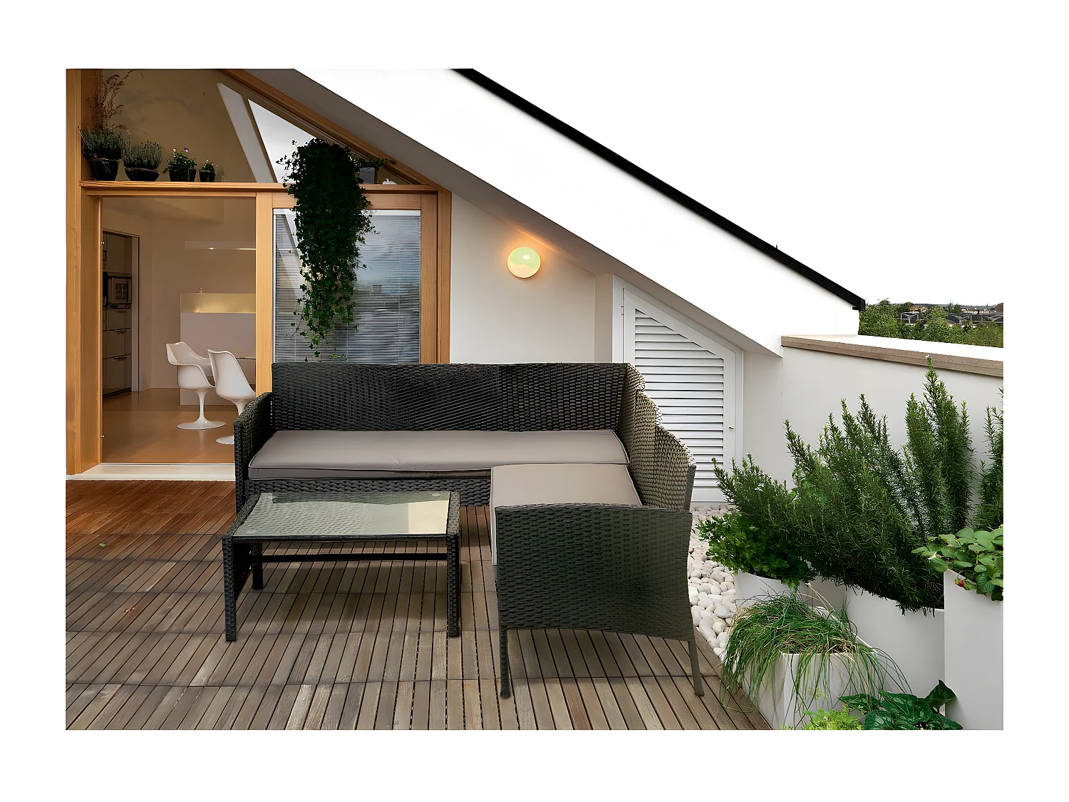 Salon de jardin en résine tressée "Louisa" - 5 places - Marron