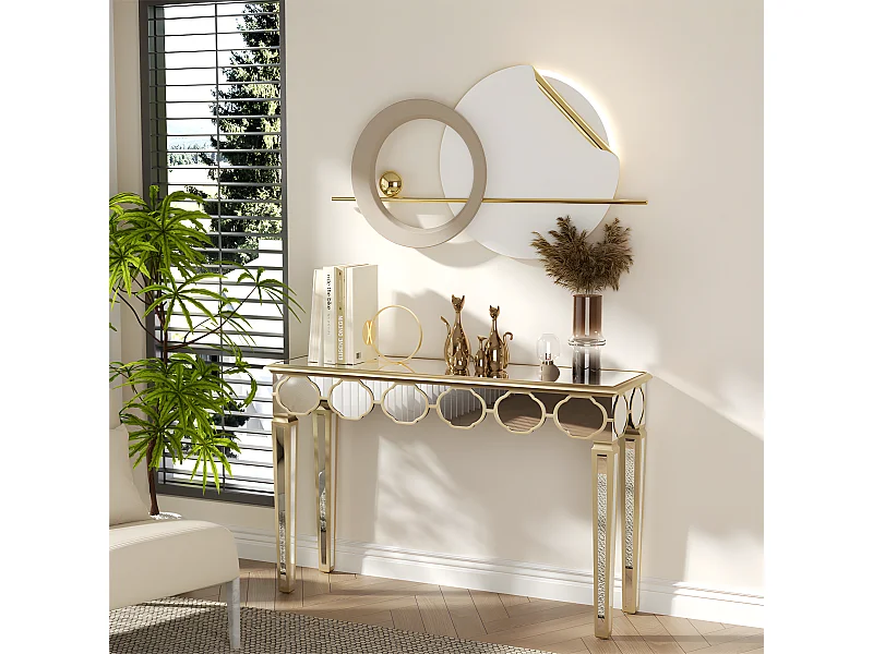 Console en verre trempé doré et argenté - 120x35x76cm