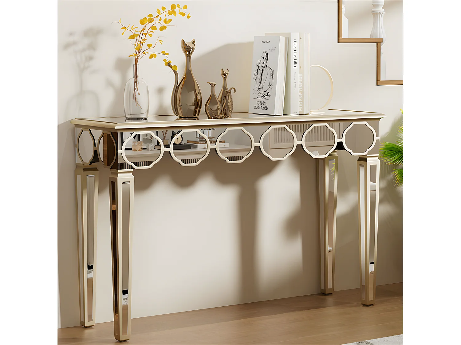 Console en verre trempé doré et argenté - 120x35x76cm