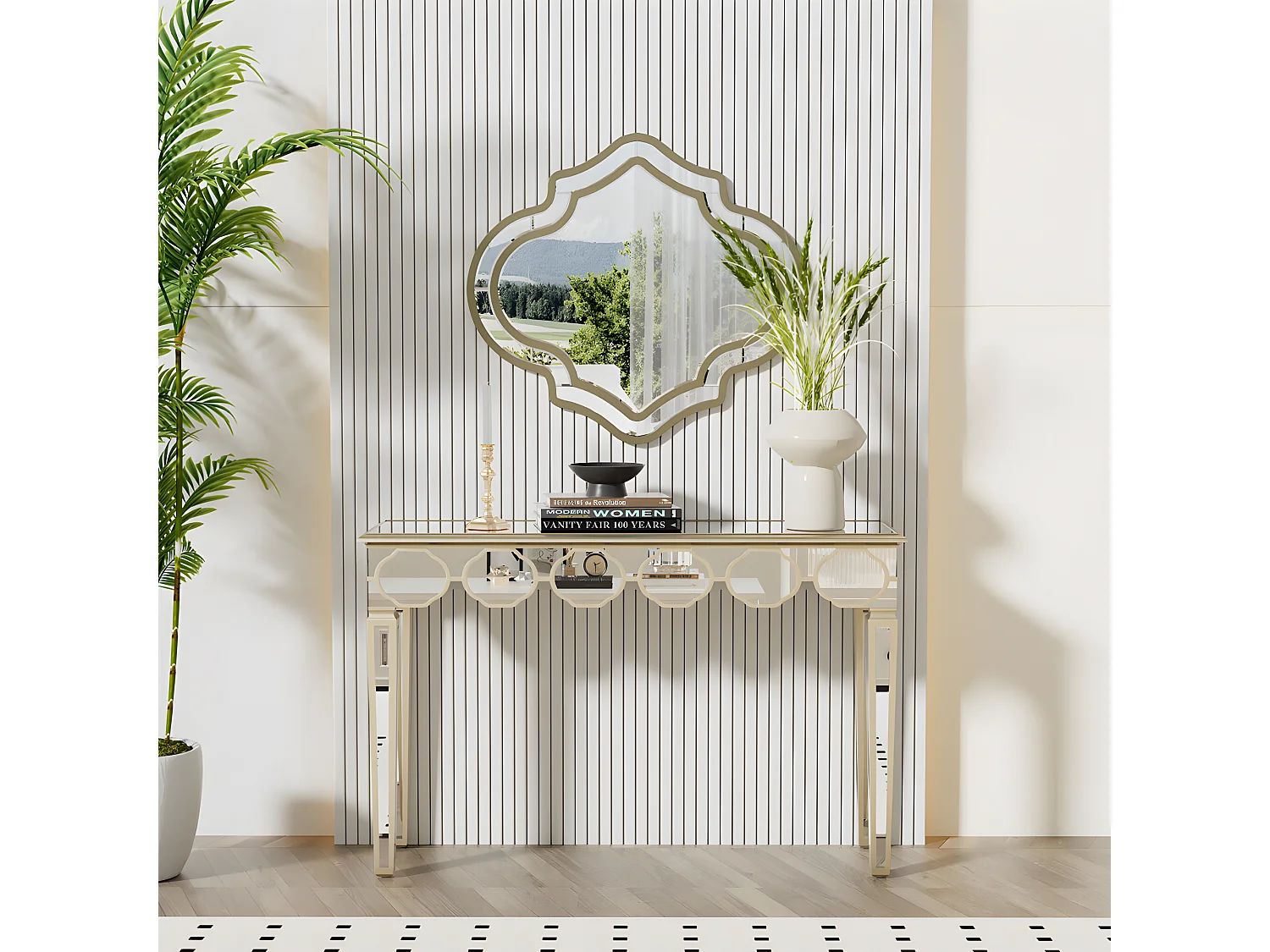 Console en verre trempé doré et argenté - 120x35x76cm