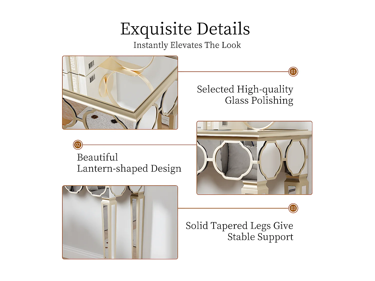 Console en verre trempé doré et argenté - 120x35x76cm