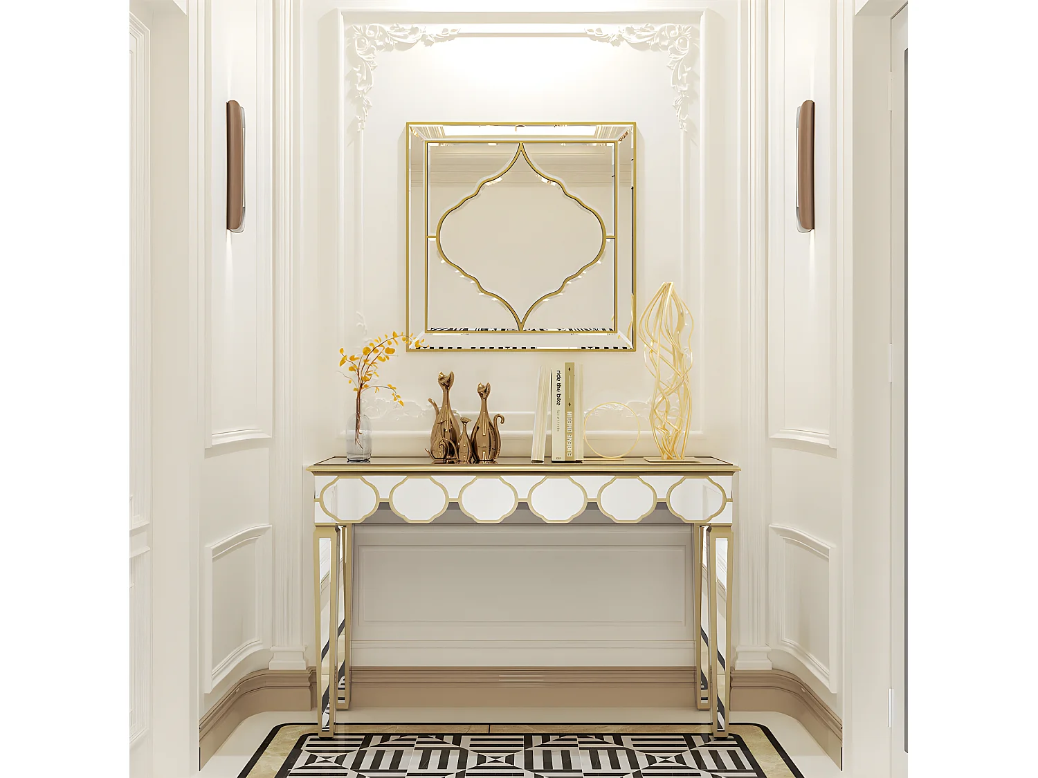 Console en verre trempé doré et argenté - 120x35x76cm