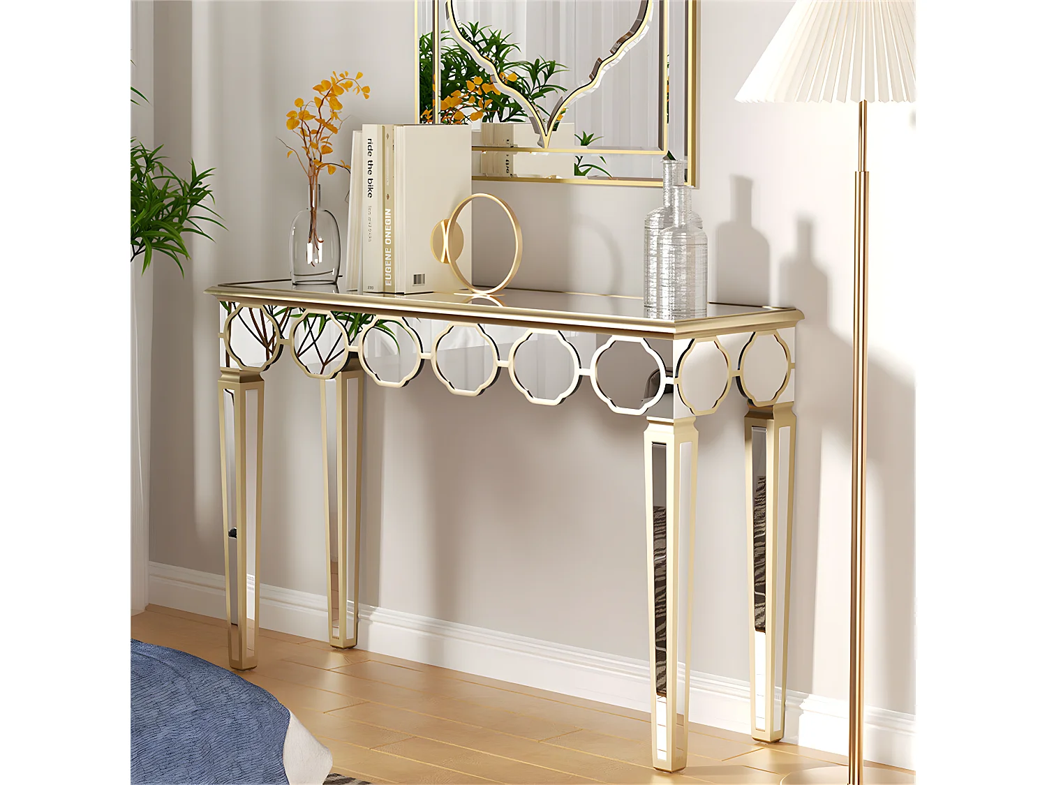 Console en verre trempé doré et argenté - 120x35x76cm