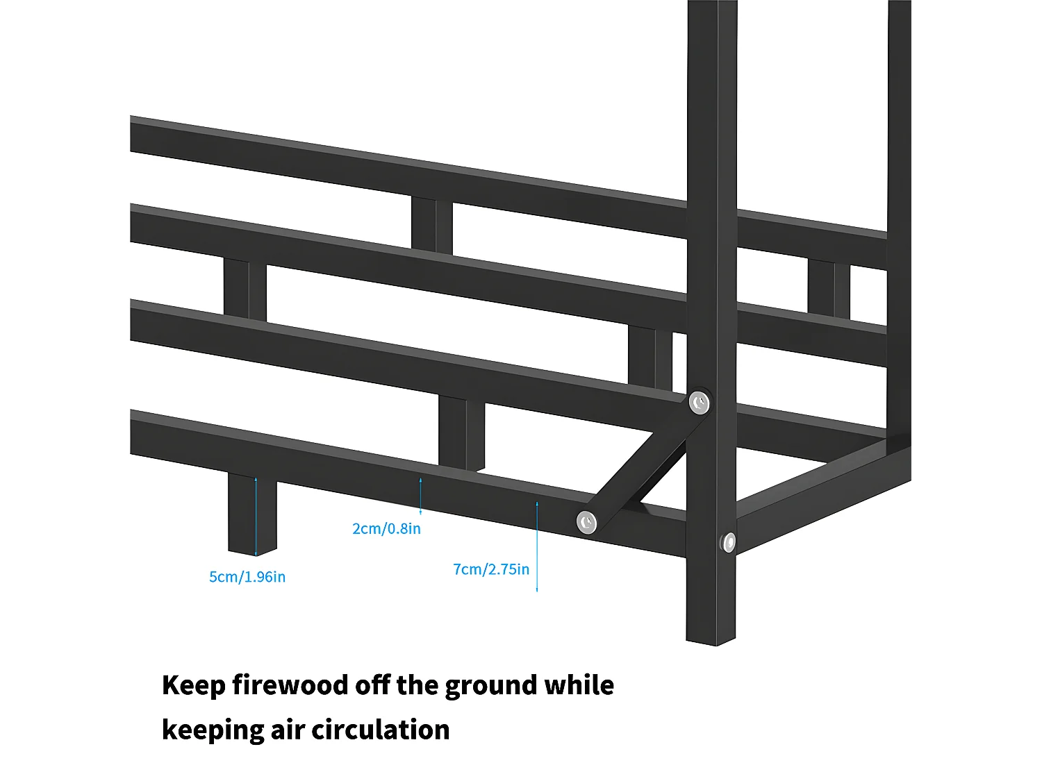 Etagère bois de cheminée - Métal - 176x60x156cm - Noir - Abri de jardin