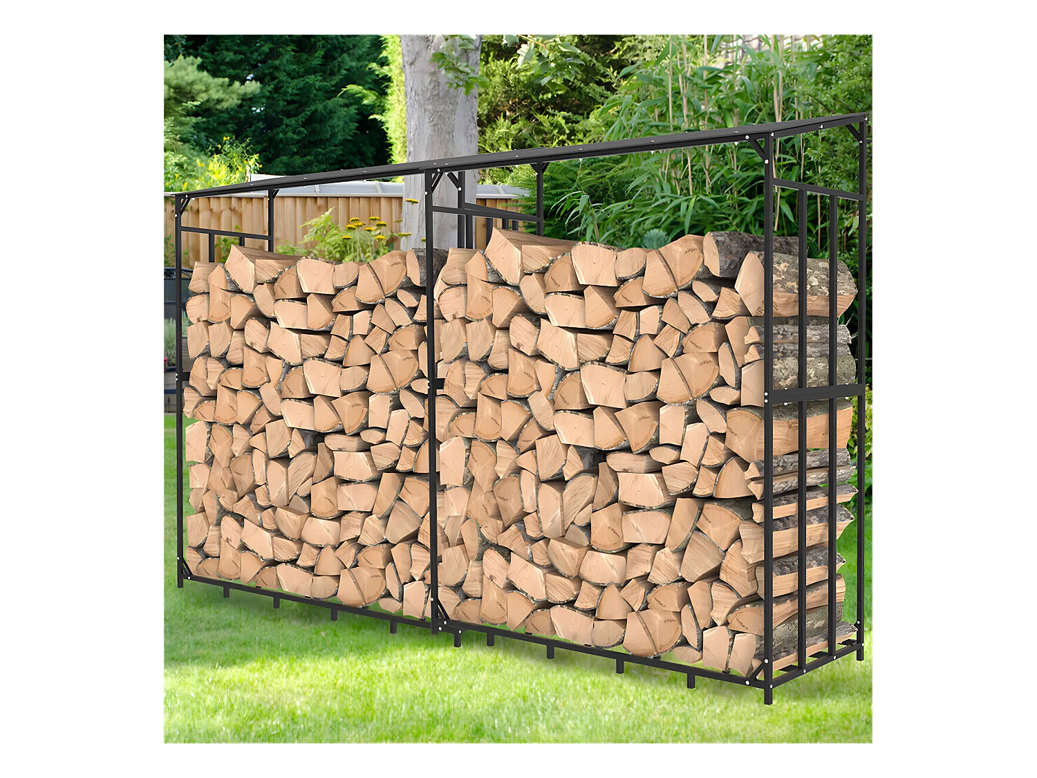 Etagère bois de cheminée - Métal - 176x60x156cm - Noir - Abri de jardin