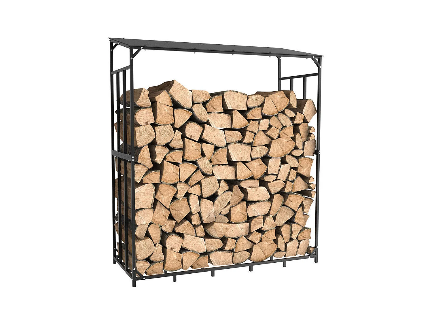 Etagère bois de cheminée - Métal - 176x60x156cm - Noir - Abri de jardin