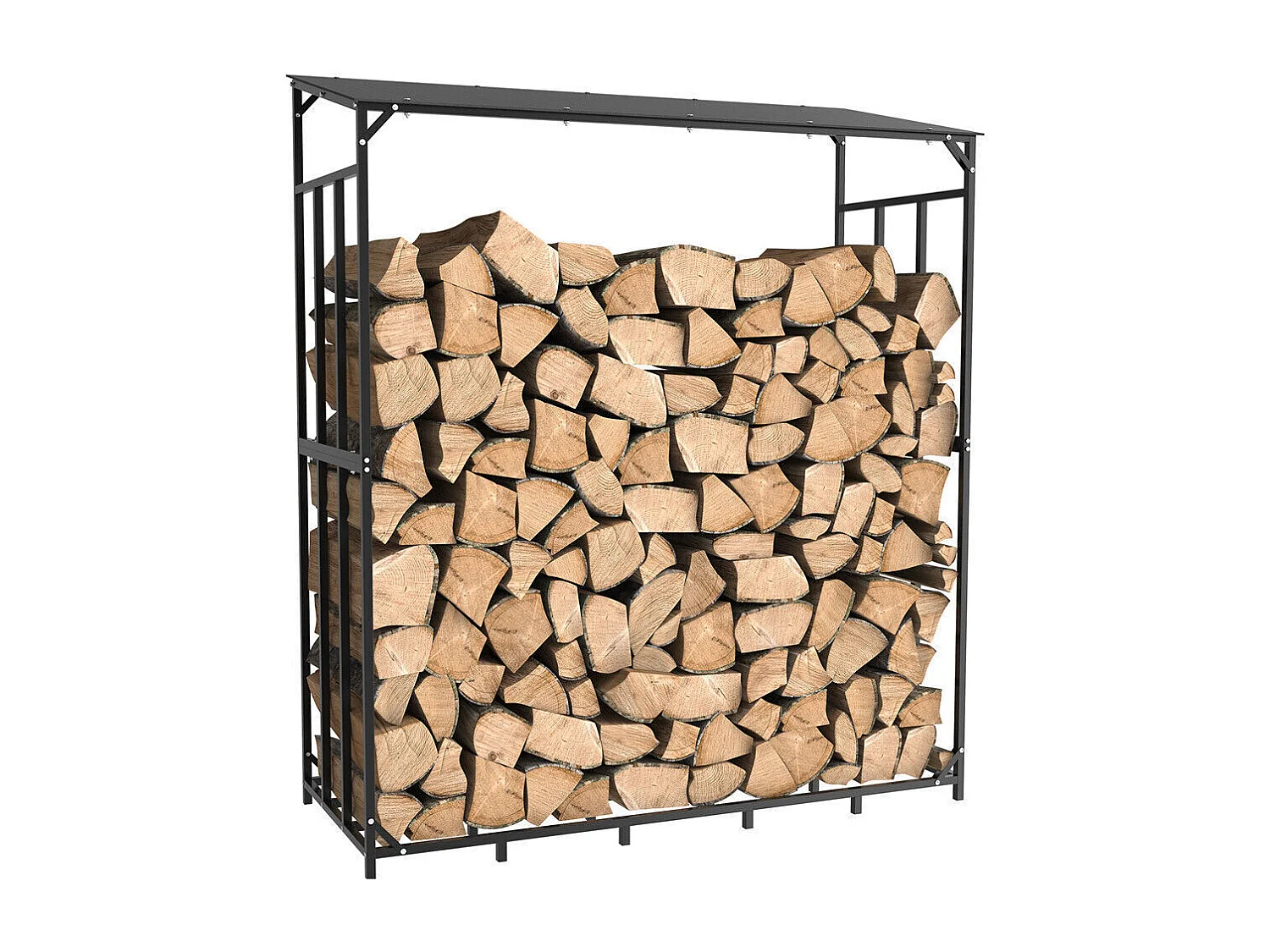 Etagère bois de cheminée - Métal - 176x60x156cm - Noir - Abri de jardin