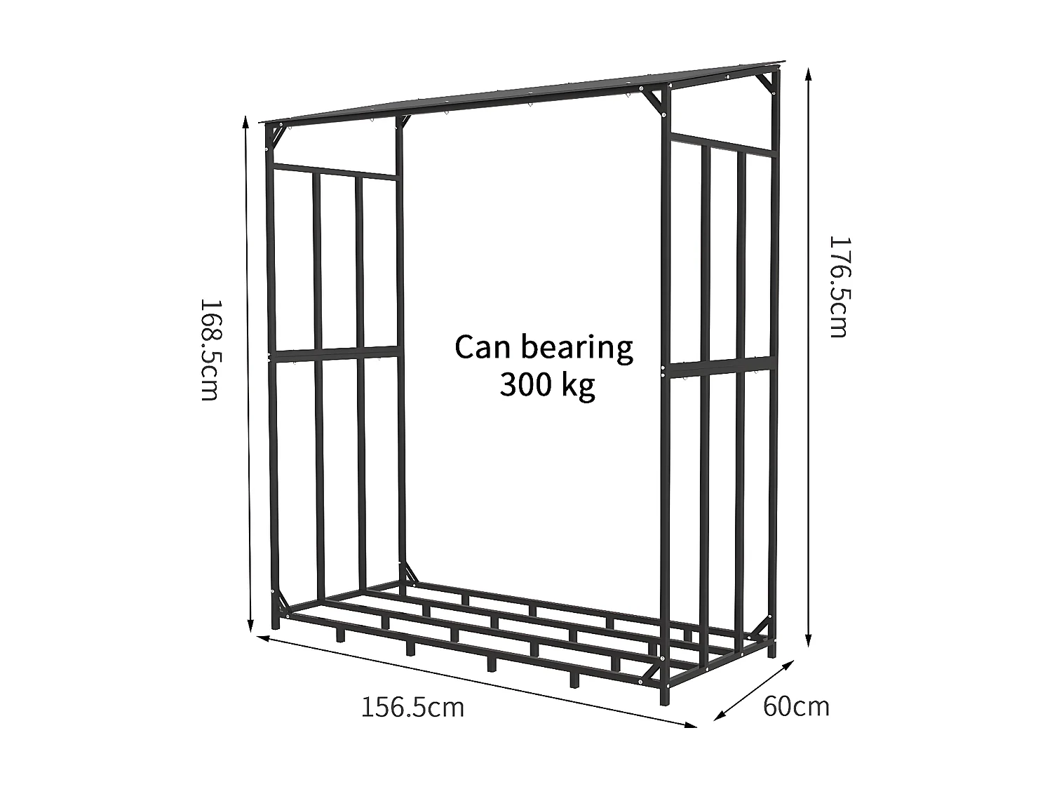Etagère bois de cheminée - Métal - 176x60x156cm - Noir - Abri de jardin