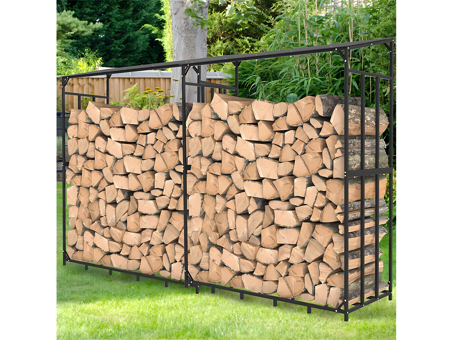 Etagère bois de cheminée - Métal - 176x60x156cm - Noir - Abri de jardin