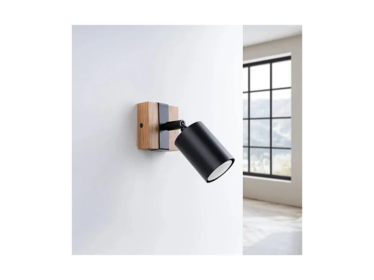 Wandlampen Fager Skandinavisch Aus  Stahl/Naturholz - 1 Lichtquellen - L.8 X H. Cm - Schwarz/Naturholz