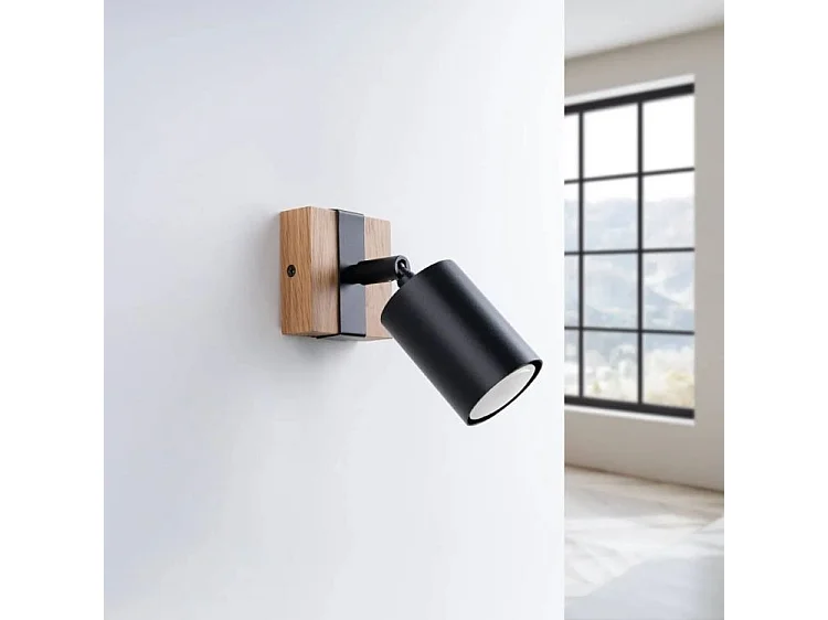 Plafonnier Fager Scandinave En Acier/Bois Naturel - 1 Sources Lumineuses - L.8 X H.13 Cm - Noir/Bois Naturel