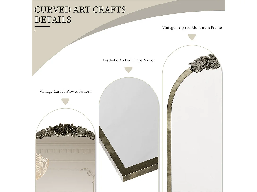 Bogenspiegel aus Metall – L 60,5 x H 91,6 cm – Goldfarbener Designer-Wandspiegel