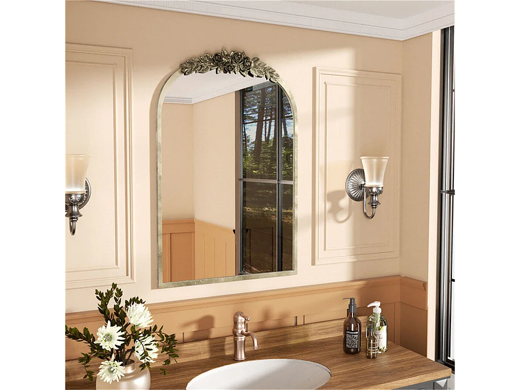 Espejo de arco de metal - L 60,5 x H 91,6 cm - Espejo de pared de diseño dorado