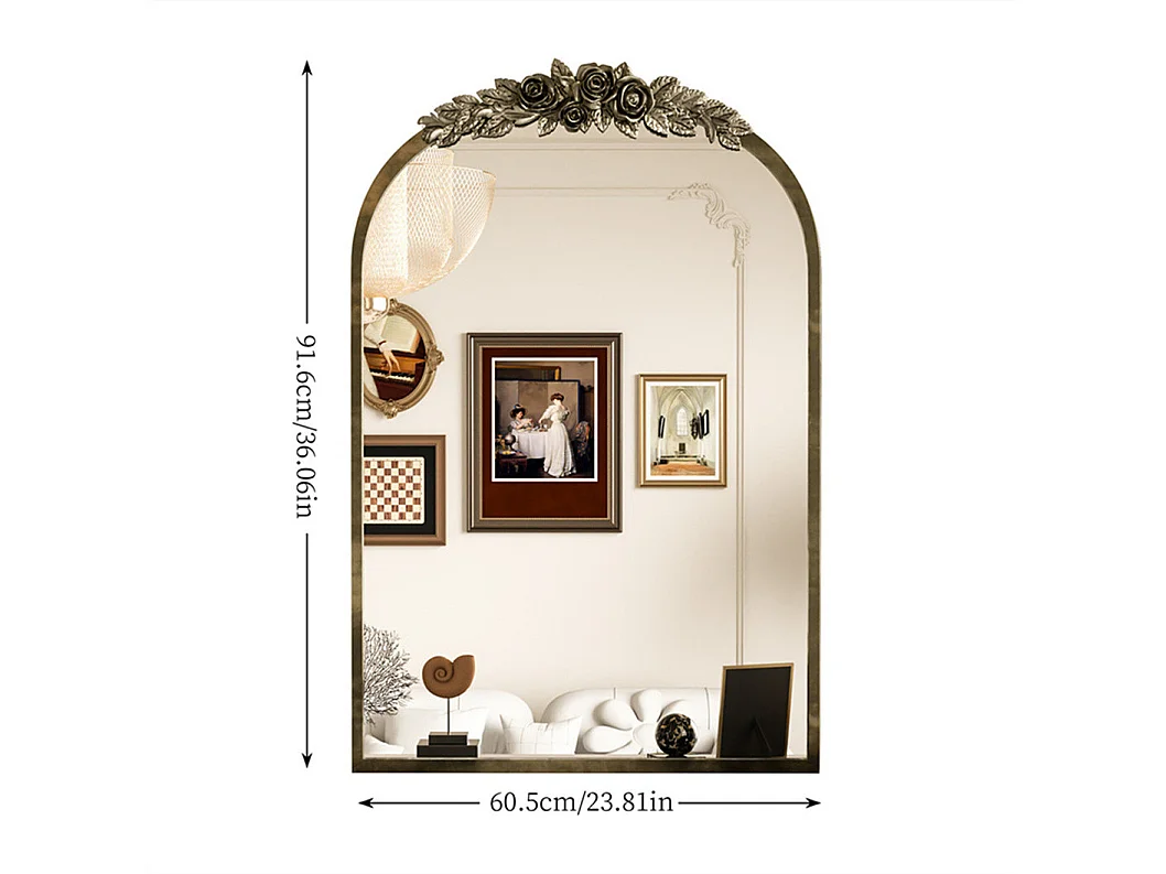 Espejo de arco de metal - L 60,5 x H 91,6 cm - Espejo de pared de diseño dorado