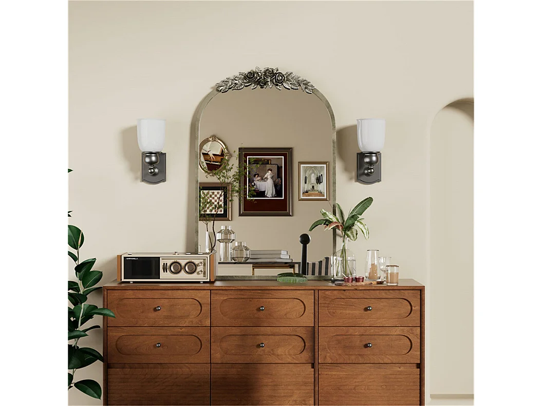 Espejo de arco de metal - L 60,5 x H 91,6 cm - Espejo de pared de diseño dorado