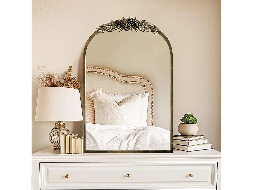 Espejo de arco de metal - L 60,5 x H 91,6 cm - Espejo de pared de diseño dorado