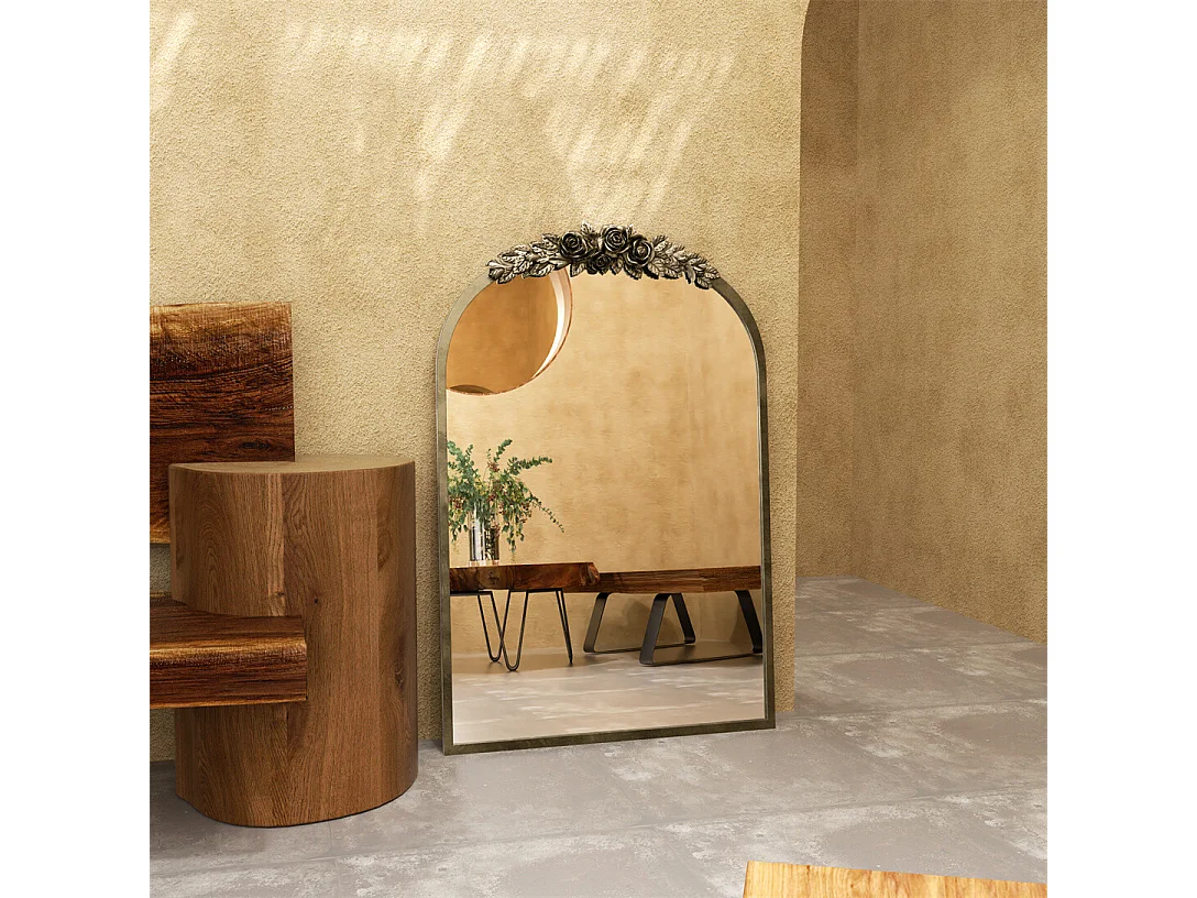 Espejo de arco de metal - L 60,5 x H 91,6 cm - Espejo de pared de diseño dorado